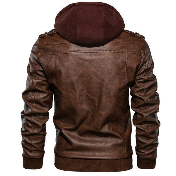 Men's Jacket Removable Pu Leather Coat BROWN