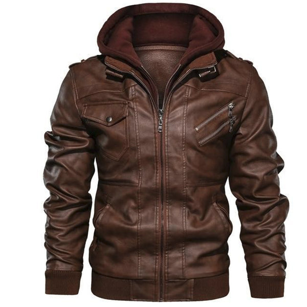 Men's Jacket Removable Pu Leather Coat BROWN